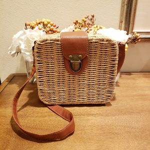 Brown Rattan Woven Basket Purse